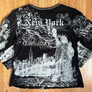 Vintage Big Bang ‘90s New York Y2K Grunge Punk Style Shirt Quarter Slv Women XL